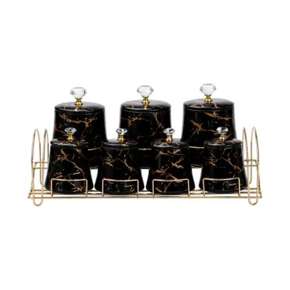 Набор для специй 4 шт по 250 мл и 3 шт по 550 мл на металической подставке черный HP1249