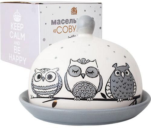 Маслянка керамічна Be Happy "Совушки» 16х13х11.5см | Зображення 1