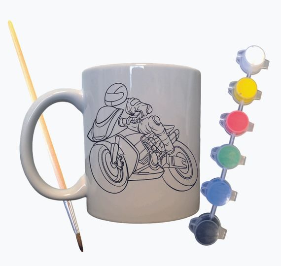 Набір для творчості кружка розмальовка "Мотоцикл" 330 мл біла | Зображення 1