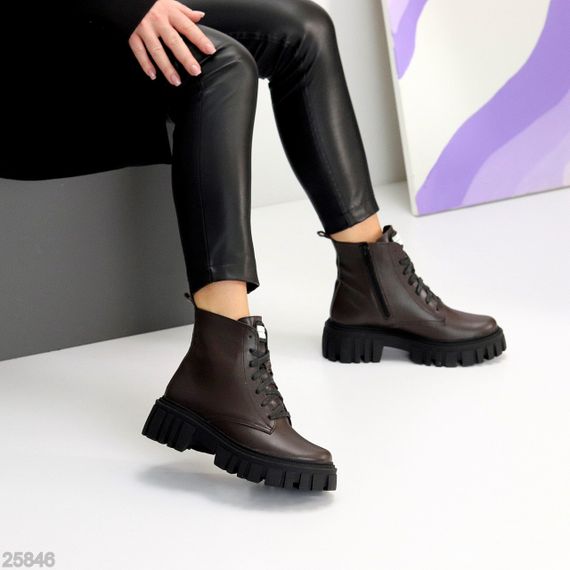 Шоколадні зимові черевики берці натуральна шкіра актуальный дизайн | Зображення 8