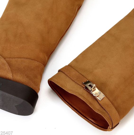 Хітові замшеві чоботи труби жокейки на флісі колір Camel | Зображення 7