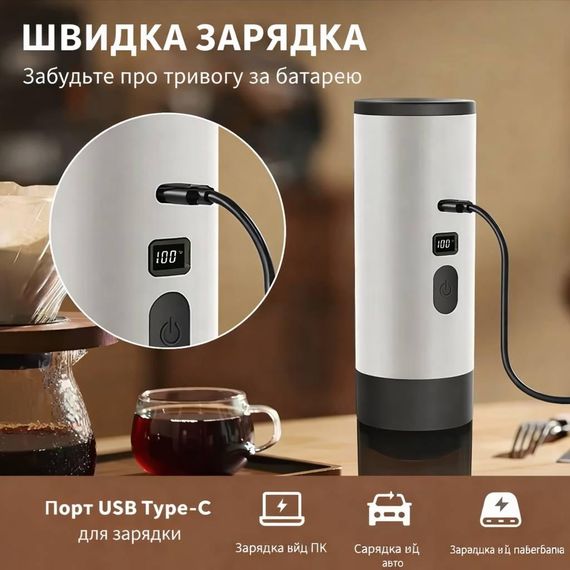 Портативна кавоварка з підігрівом 18 бар, акумулятором 7800mAh та підтримкою капсул і меленої кави | Зображення 1