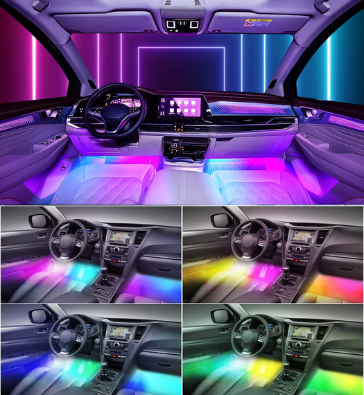 Автомобильная светодиодная ЛЕД подсветка RGB NEON в салон автомобиля, управление пультом | Зображення 2