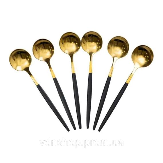 Набор чайных ложек 6 штук чайные ложки из нержавеющей стали 12.9 см Черный с золотом HP-20-5 | Зображення 1