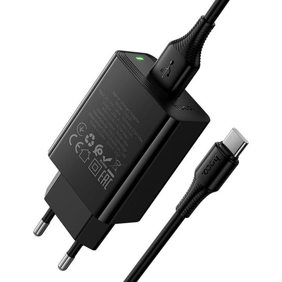 МЗП Hoco CS92A Leader QC3.0 18W (1USB-A) + кабель USB to Type-C Black | Зображення 3