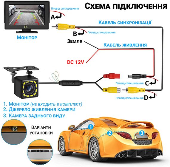 Камера заднього виду для автомобіля Podofo K0197P | автомобільна паркувальна камера, з LED підсвіткою, IP66, 170° | Зображення 4