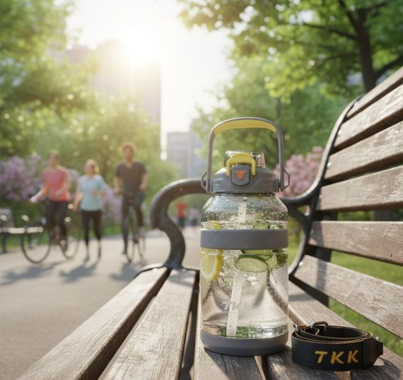 Спортивная бутылка TKK (2000 мл) - Полупрозрачный серый Tritan BPA-free, с мощной ручкой и кнопкой-фиксатором | Зображення 7