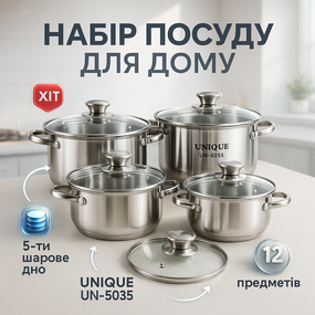 Набір каструль з антипригарним покриттям UNIQUE, Набір каструль для електронної плити HN-21
