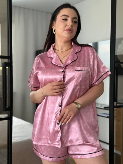 Рожева піжама в сердечко PLUS SIZE сорочка з шортами | Зображення 4