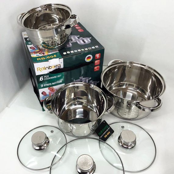 Набір каструль з нержавіючої сталі Rainberg RB-604 6 предметов, Набір каструль з кришками EV-181 для кухні | Зображення 5