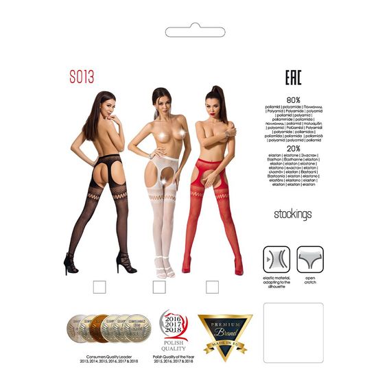Сітчасті колготки-бодістокінги Passion S013 One Size, Red, імітація панчіх та пояса з гартерами | Зображення 4