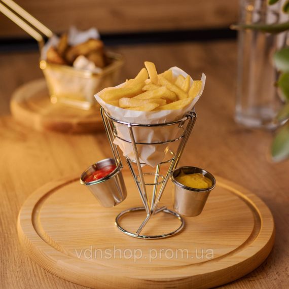 Кошик для картоплі фрі та снеків з 2 соусниками 50 мл конусний 15х15х13.5 см HP-19-7 | Зображення 3