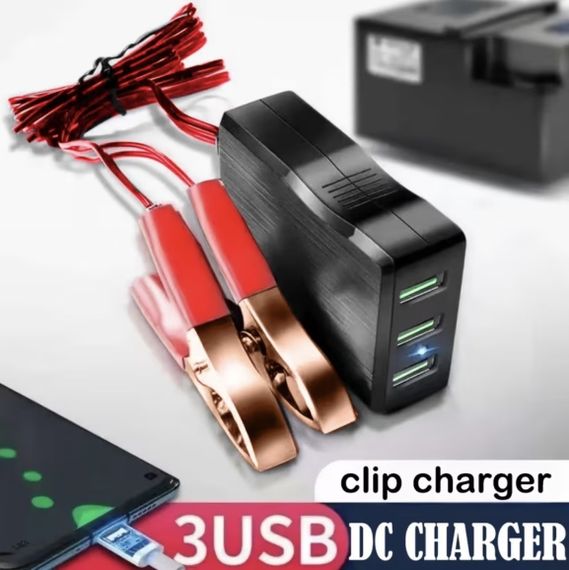 Адаптер живлення 12V/24V на 5V з 3 USB-портами та затискачами для акумулятора для аварійної зарядки телефонів | Зображення 2
