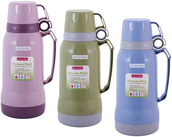 Термос Kamille Glass Nigella 1800мл дзеркальна колба і 2 чашки