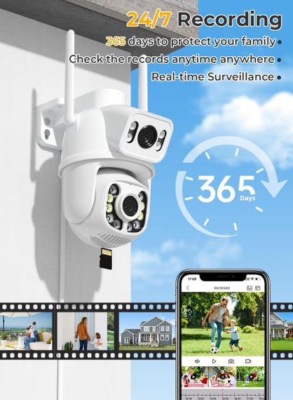 Камера відеоспостереження ANBIUX зовнішня поворотна розумна WiFi, два об’єкти, автотрекінг, кольорове нічне бачення, Alexa | Зображення 7