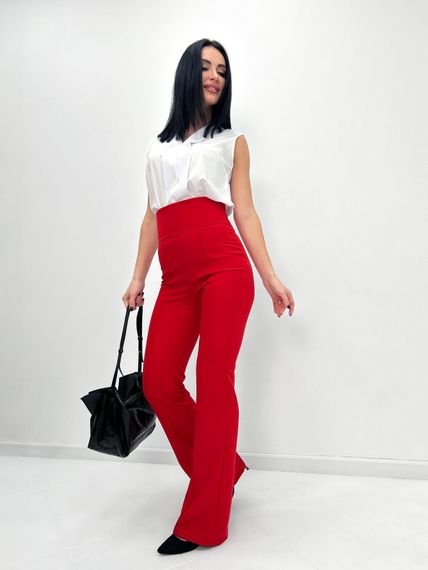 Женские классические расклешенные брюки с завышенной талией и стрелками цвет красный, размер 50 GF1693 | Зображення 1