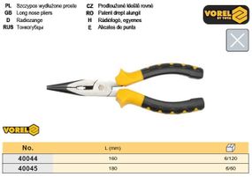 Щипці тонкогубци прямі l=160 мм VOREL-40044