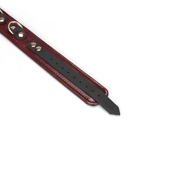 Кожаный ошейник с поводком Liebe Seele Wine Red Collar and Leash, 3 кольца для крепления Sex Aura | Зображення 5