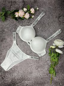 Комплект Вікторія Сікрет зі стразами та Пуш-Ап, подарунковий комплект Victoria's Secret.Бразиліана 75B, Білий