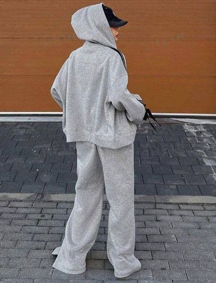 Жіночий спортивний костюм з прямими штанами і худі з бантами сірий колір, розмір 42/48 HI2732 | Зображення 2