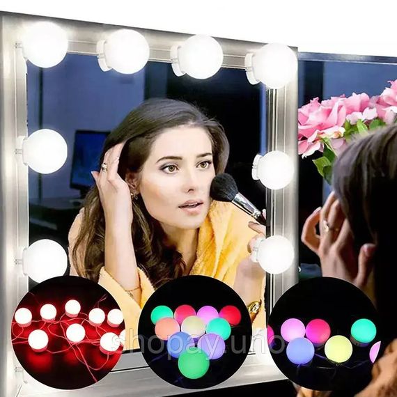 Підсвічування для дзеркала Vanity Mirror Lights з пультом 10 LED ламп RGB зміна яскравості та кольору USB QE-71 | Зображення 3