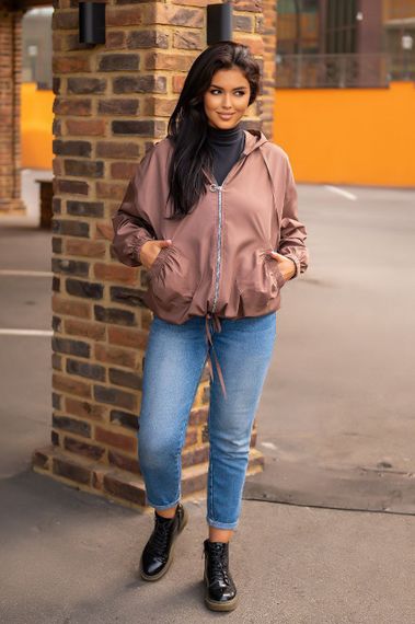 Женская свободная ветровка оверсайз с капюшоном FC1829 размер 50/54, цвет мокко