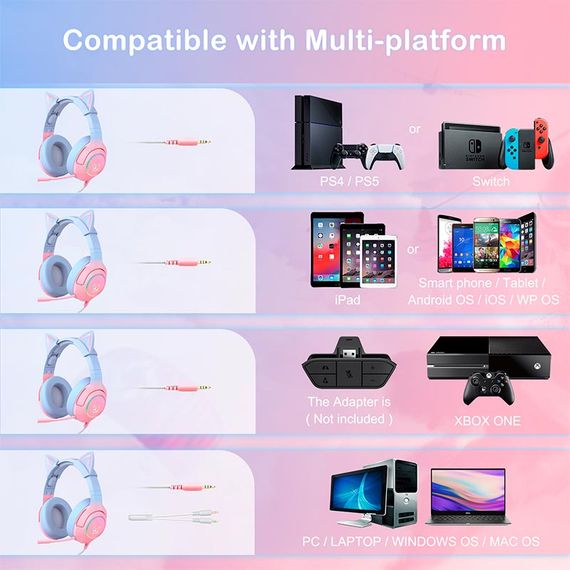 Игровые наушники ONIKUMA Gaming CAT Gradient with RGB K9 |3.5 mm| наушники с ушками | Зображення 7