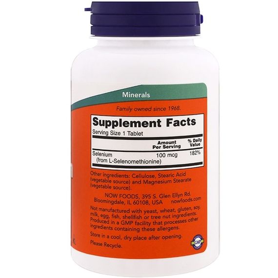 Селен NOW Foods Selenium 100 mcg 250 Tabs | Зображення 1