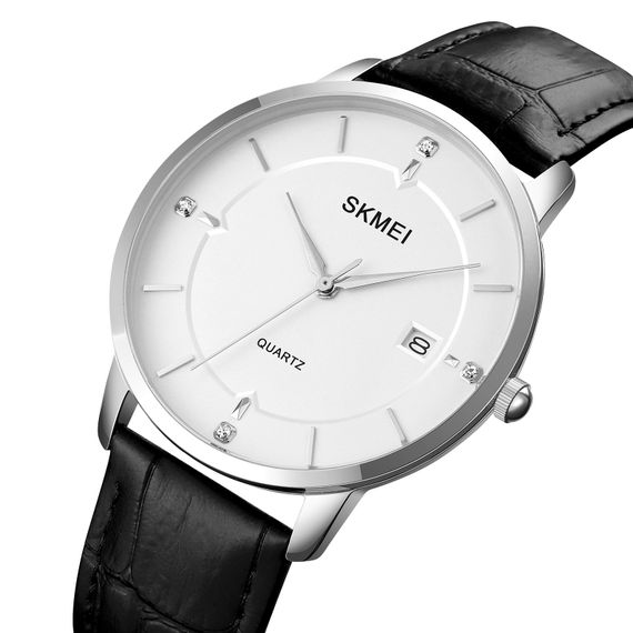 Чоловічий годинник Skmei 1801LSIWT Silver-Black White Leather | Зображення 1