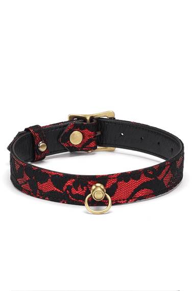 Чокер с кольцом для поводка Liebe Seele Victorian Garden Choker Красно-черный One Size