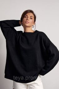 Жіночий однотонний джемпер oversize крою колір чорний розмір S FL_000903