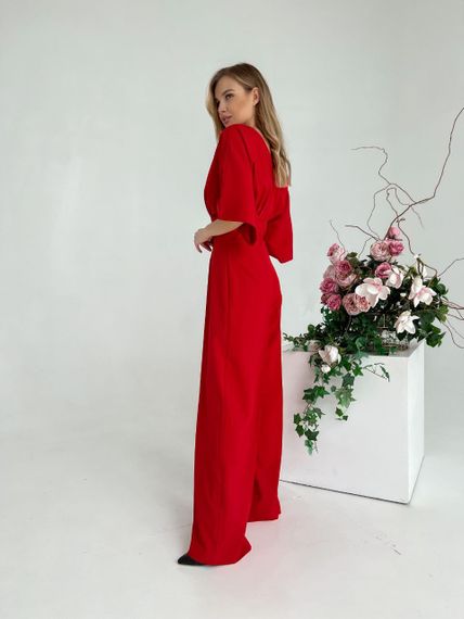 Женский нарядный весенний комбинезон KI201 размер 52, цвет красный | Зображення 3