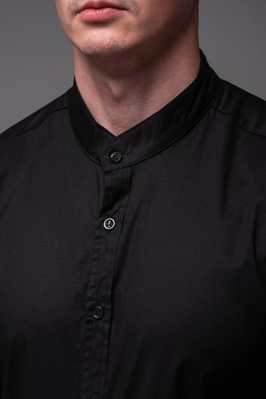 Чоловіча бавовняна сорочка з коміром стійка та довгим рукавом на ґудзиках колір чорний, розмір S RA2392 | Зображення 4