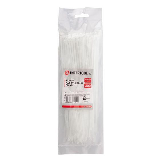 Хомут пластиковий 2,5*200 мм, білий, 100 од. INTERTOOL TC-2520