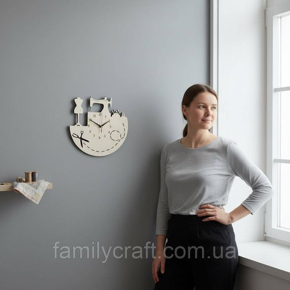 Настенные деревянные часы для швеи, портнихи, бесшумный декор в ателье, 35 см, тематический подарок | Зображення 1