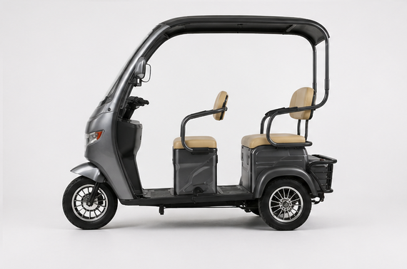 Електротрайк Crosser TR-7 1000W 72V 24Ah, 3 місця, до 60 км, з дахом і кофром, триколісний електроскутер Сірій | Зображення 5