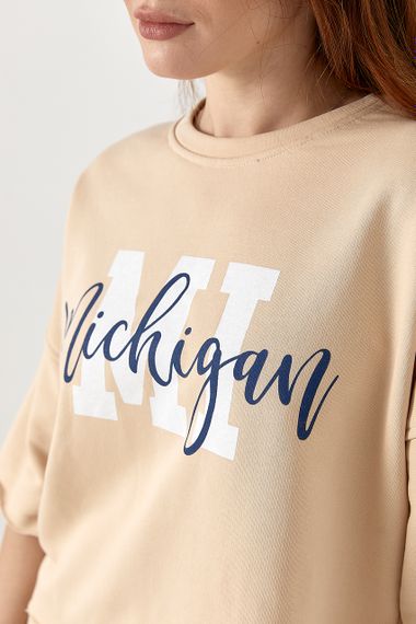 Спортивний костюм з принтом Michigan - кремовий цвет, M (є розміри) | Зображення 3