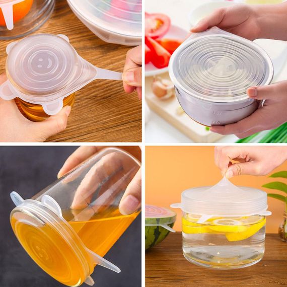 Набор силиконовых крышек 6 шт, Silicon Cap, цвет Рандом / Универсальные многоразовые крышки для посуды / | Зображення 5