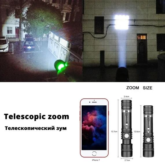 CTZSOOP UltraBeam X500 – Потужний Аккумуляторний LED Ліхтар з USB-C, 5 Режимів і Zoom-Фокусом 1000LM | Зображення 2