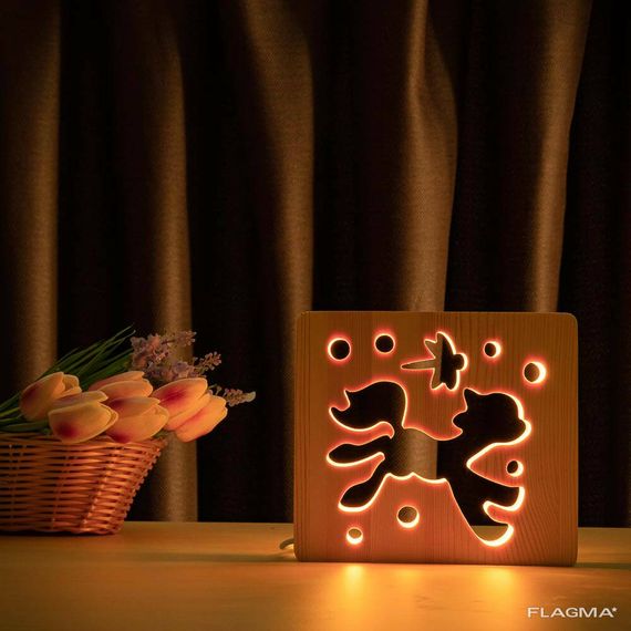Светильник ночник ArtEco Light из дерева LED "Пони и стрекоза" с пультом и регулировкой... | Зображення 1