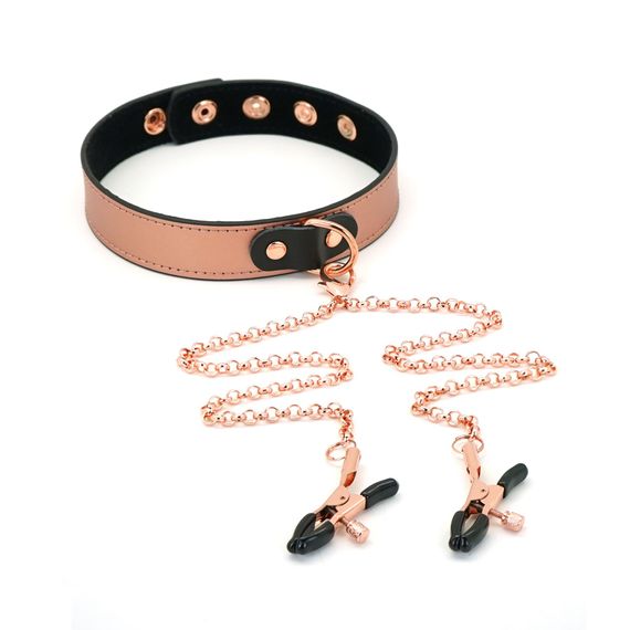 Нашийник із затискачами для сосків Liebe Seele Rose Gold Memory Collar with Nipple Clamps, шкіра | Зображення 7