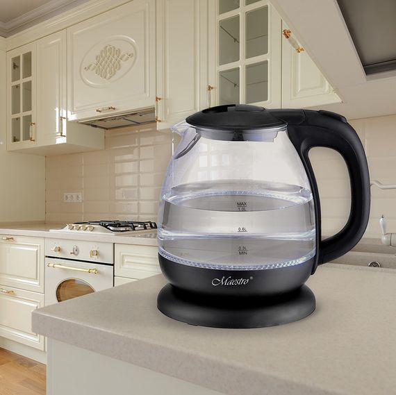 Электрочайник стеклянный Maestro MR-055-BLACK, 1 л, 1100 Вт, с подсветкой | Зображення 1