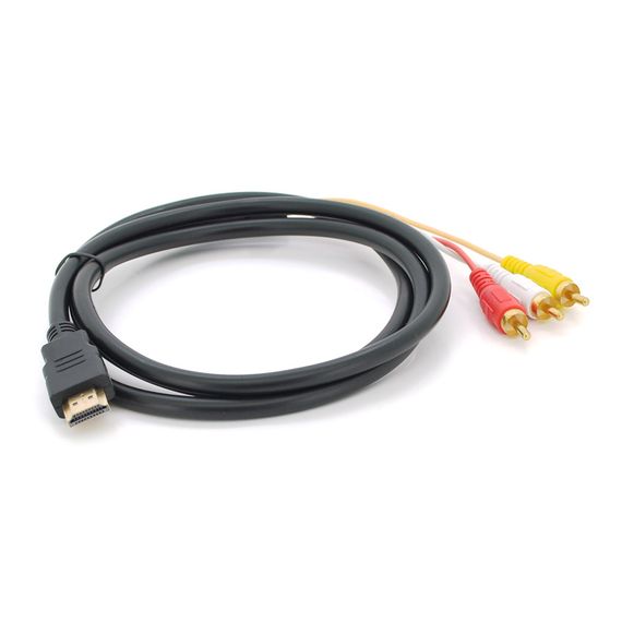 Кабель HDMI (папа)-3RCA (папа), 1.5m, 1 феррит, оплетка, Black/Red, пакет