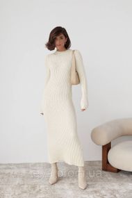 В'язане плаття oversize в широкий рубчик колір кремовий розмір S FL_000886