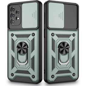 Ударопрочный чехол Camshield Serge Ring для Samsung Galaxy A73 5G TPU+PC, Шторка на камеру, Зеленый