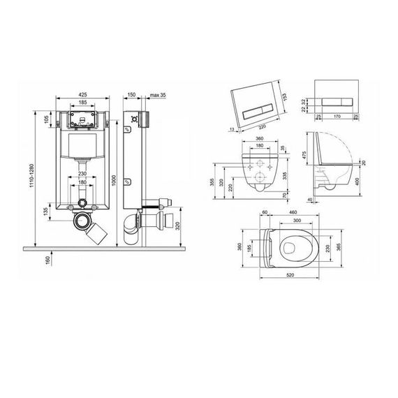Готовое решение Qtap для ванной комнаты: подвесной унитаз Jay Rimless 520х360х320 + комплект инсталляции Nest 4 в 1 (линейная | Зображення 1