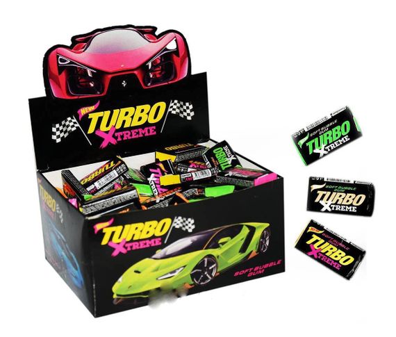 Упаковка жевательной резинки Turbo Xtreme - фруктово-ягодный вкус, 100 шт