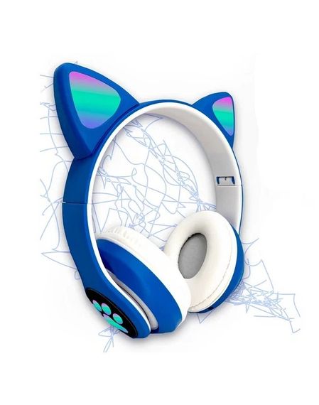 Навушники бездротові Cat Ear VZV-24M Bluetooth з різнобарвною LED-підсвіткою і котячими вушками Сині | Зображення 2