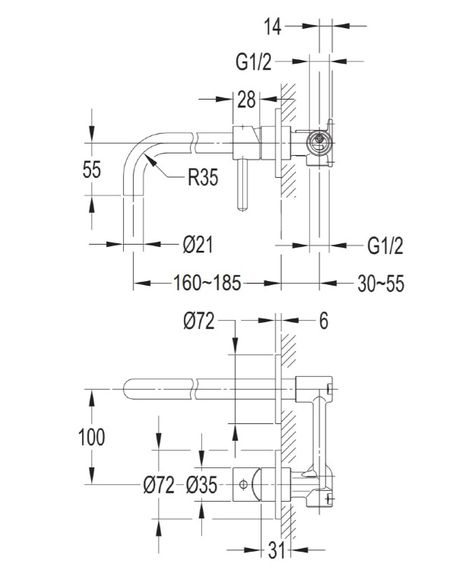 Смеситель для раковины Omnires Y скрытого монтажа nickel (Y1215HNI) | Зображення 1