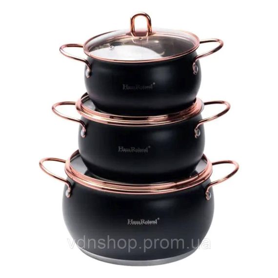 Набір каструль із нержавіючої сталі 2,6 л - 3,6 л - 6,1 л зі скляними кришками HP33525B | Зображення 1